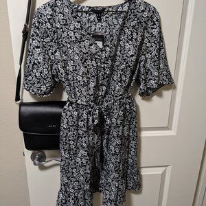 ASOS New Look Wrap Mini Dress in Black Ditsy Floral